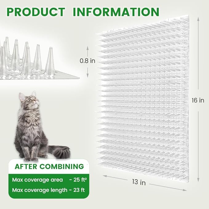 Ley's 18 Pack Cat Deterrent Mat, 16x13 Inch Scat Mat with Spikes, Humane Repellent Mat to Stop Scratching & Digging, Indoor/Outdoor Pet Training Mat for Furniture, Gardens, Lawns