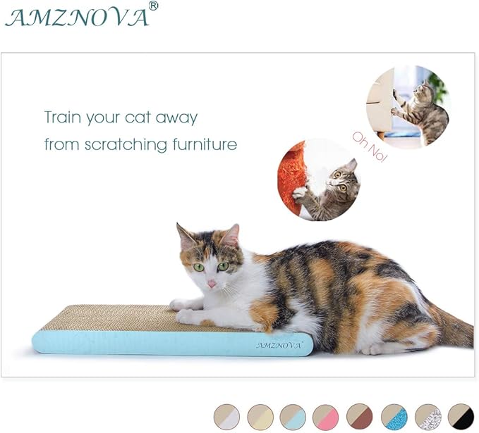 AMZNOVA Cat Scratcher Rescratch Cat Scratching Board, Scratching Pad with Catnip for Indoor, Flat Cardboard Scratcher Scratch Board for Kitten, Narrow, Baby Blue