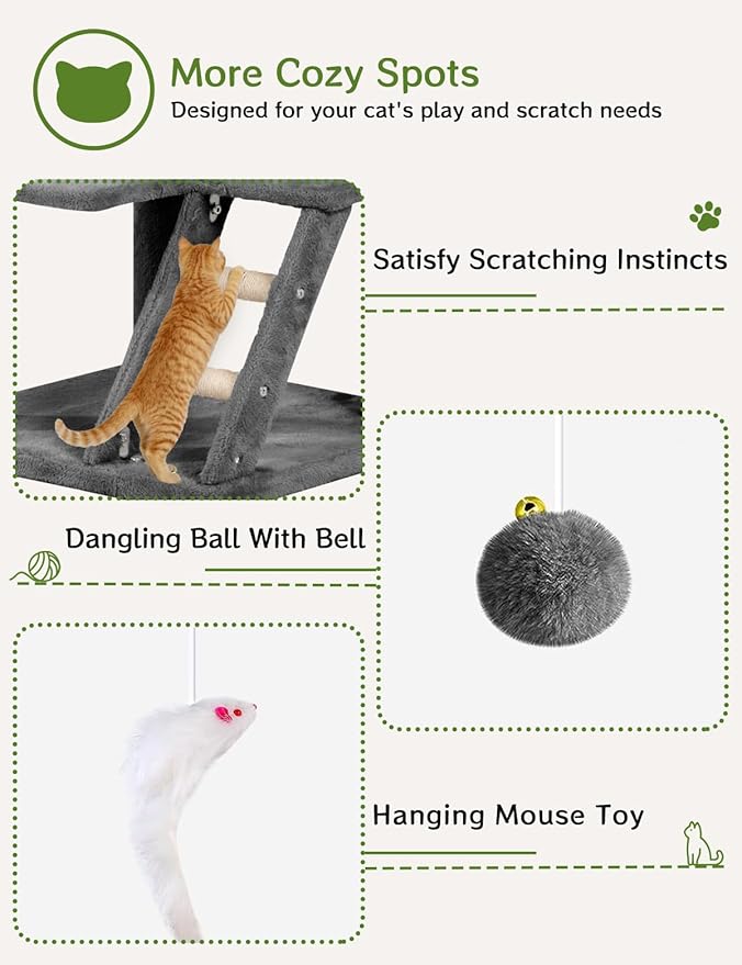 Cat Tree Tower 53 inch - Multi-Level Indoor Activity Center with Sisal Scratching Posts, Condo, Plush Perch & Hanging Toys for Large Cats (Black)