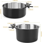 2 Pcs Black Large Pet Dog Food Water Bowl for Cage Stainless Steel Non-Spill Kennel Hanging Cats Bowls with Clamp Holder Crate Feeder Dish for Medium Large Dogs Huge Pets (7.1x3.7'' & 7.1x2.5'')