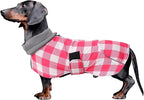 Dachshund Coats Waterproof Suitable for Dachshunds Sausage Weiner Dog Winter Coat Padded Fleece Puppy Snowsuit with Adjustable Bands Reflective Stripe - Plaid Pink - L