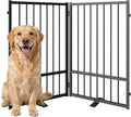 Full Metal Freestanding Dog Gate with Door, 32''Height Foldable Pet Dog Fence for Indoor & Outdoor, 2 Panels Extra Wide Free Standing TallDog Gates for Doorways,House,Stairs,Porch,Deck,Yard