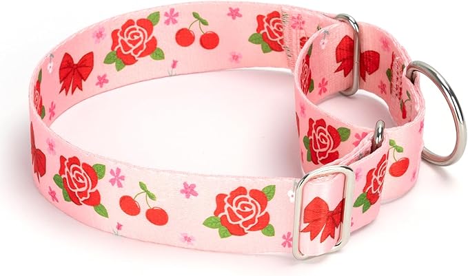 Rose Martingale Collar for Dogs, Heavy Duty Adjustable Soft Nylon Dog Collars with for Medium & Large XL Dogs (Rose,M)