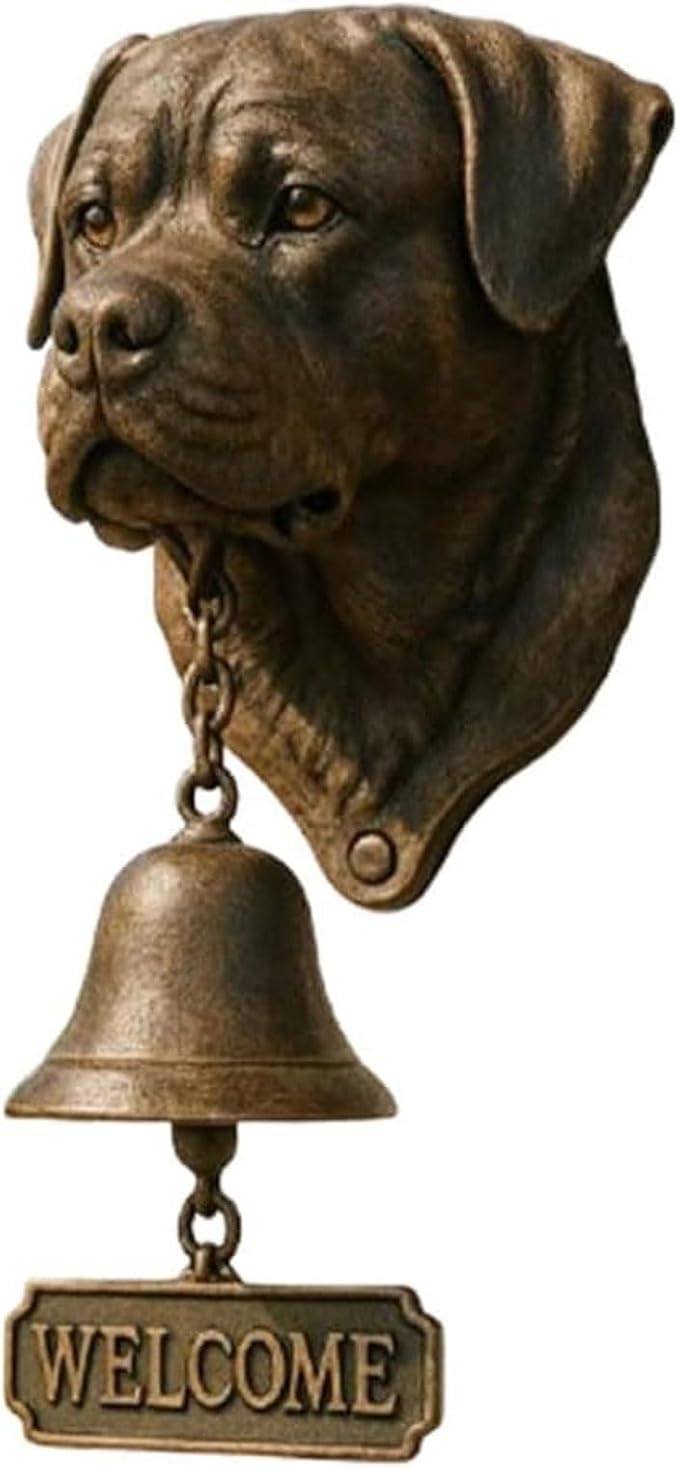 Christmas German Shepherd Welcome Bell – Retro Dog & Witch-Themed Doorbell – Decorative Cast Iron Hanging Bell with Brass Chime – Rustic Farmhouse Wall Décor (Rottweiler)