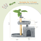 31.5" Cat Tree Tower for Indoor with Green Leaves, Cat Condo Cozy Plush House with Hang Ball and Leaf Shape Design, Cat Furniture Pet House with Scratching Posts, Grey
