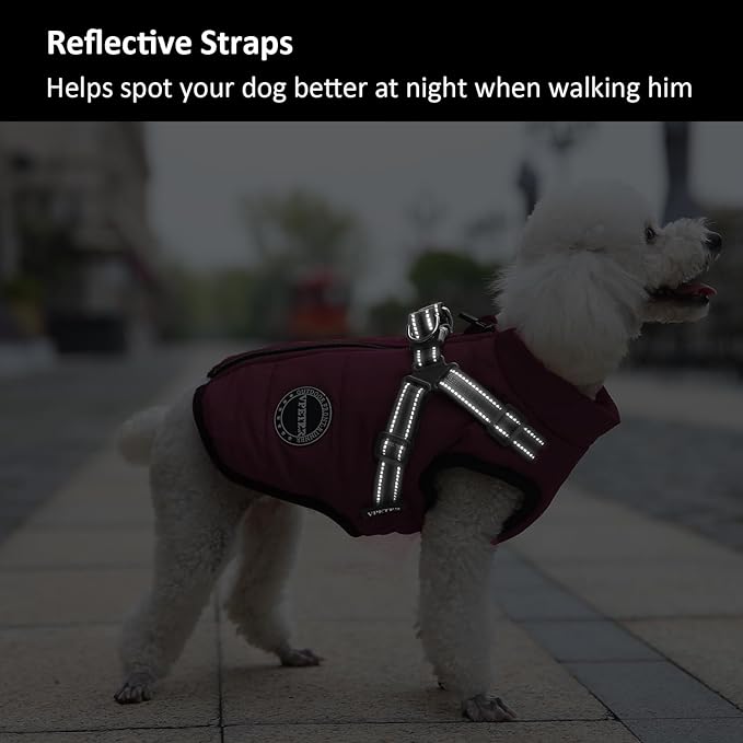 Dog Winter Coat,Warm Dog Jacket Paded Fleece Pet Vest with Built in Harness,Windproof Reflective Cozy Adjustable Snow Pet Coat Clothes with Zipper for Small Medium Large Dogs