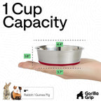 GORILLA GRIP Dog Bowls, Food Grade 304 Stainless Steel, Holds 1 Cup Each (8 fl oz) Food and Water Bowl for Feeding Dogs and Cats, Dishwasher Safe, Rust Resistant, BPA Free Rubber Base Set of 2 Red