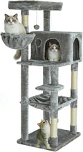 56.2 Inch Cat Tree Condo, Multi-Level Tower with Sisal Scratching Post, Cat House, Plush Toy & Indoor Play Gym (Grey)