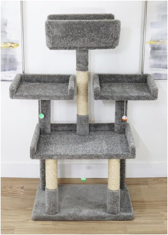Rustic Recluse Extra Large Cat Tree 56" H x 30" W x 24" D Multi-Level Tower with Sisal-Wrapped Posts and Soft Perches Offering Spacious Play and Resting Areas for Cats