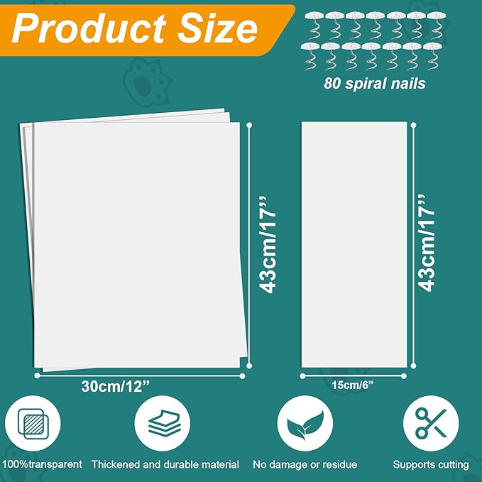 20Pack Invisible Cat Couch Protector, Heavy Duty Cat Scratch Furniture Protector, Large Size Fit for Furniture Corners & Sides, Reusable Couch Cat Scratch Protector with 80 Twist Pins