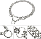 Silver Dog Choker Collar,2 Rows Stainless Steel Dog Chain Cuban Link Metal Martingale Collar Heavy Duty Training Choke Collar for Small Medium Large Big Breed (Silver, M(Neck Max 16inch) D2.5mm)