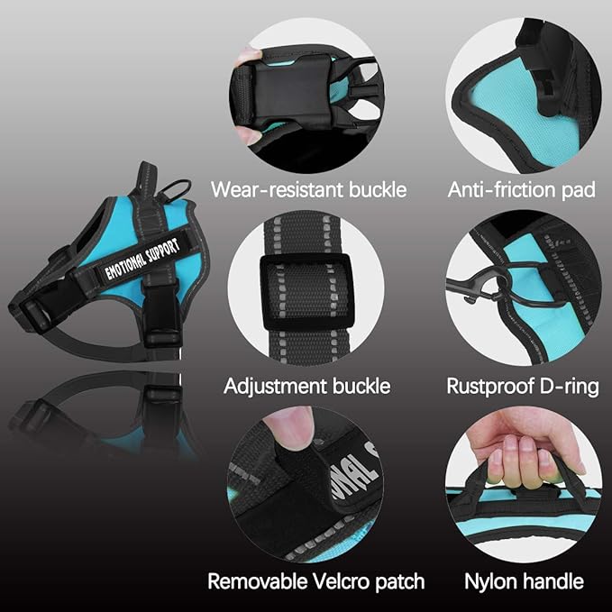 voopet Service Dog Harness, Emotional Support Pet Vest Harness, Reflective Breathable and Adjustable No-Pull ESA Dog Harness for Small Medium Large Dogs (with 4 PCS Removeable Tags)