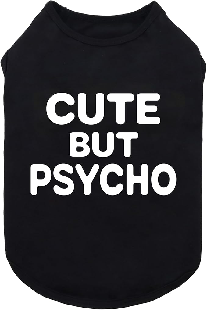 Fitwarm Cute But Psycho Dog Shirt, Summer Clothes for Small Dogs Boy Girl, Funny Pet Outfit, Black, White, Medium