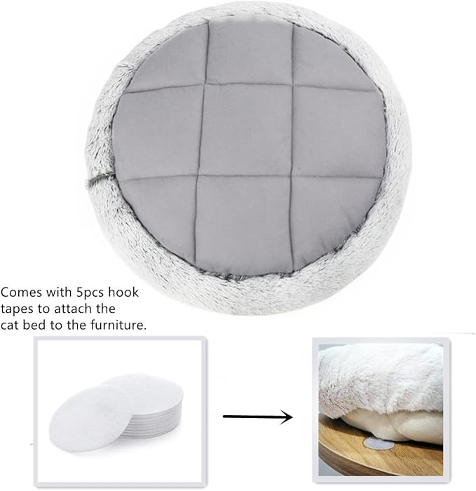 SHENGOCASE 14" Fluffy Faux Fur Cat Tree Tower Replacement Bed Cushion Pillow with Hook Tapes, Round Donut Cuddler Cat Dog Bed for Desk Table