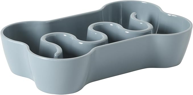 Gibson Home Curious Canines 9” Slow Feeder Dog Bowl, Bone Shaped Melamine Anti-Gulp Pet Bowl, Non-Slip, Dishwasher Safe, Blue