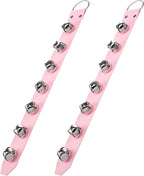 Frienda Hanging Jingle Sleigh Bells 7-Bell Dog Doorbells for Door Knob Faux Leather Belts Go Outside Dog Bells Christmas Decor and Holiday Decorations, 18.7 x 1.8 x 1 Inches(Pink with Silver)