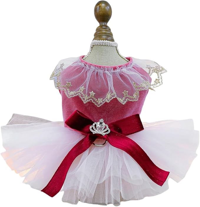 Fashion Sweet Puppy Dog Blingbling Princess Skirt Pet Dog Lace Cake Camisole Tutu Dress D-red XS