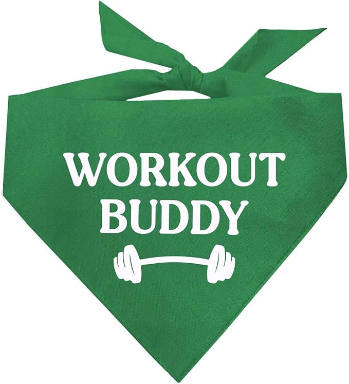 Workout Buddy Dog Bandana | 100% Cotton Adjustable Triangle | Made in USA | Workout | Sports | Gym | Green, X-Small (1095)