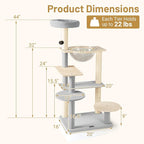 PETSITE 44 Inch Modern Cat Tree, Multi-Level Cat Tower with Sisal Scratching Posts, Space Capsule, and Dangling Toy with Bell, Wooden Cat Tree Tower for Indoor Cats, Grey