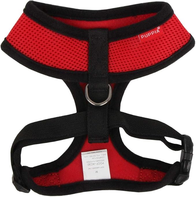 Puppia Soft Dog Harness No Choke Over-The-Head Triple Layered Breathable Mesh Adjustable Chest Belt and Quick-Release Buckle, Red, Small (Pack of 2)