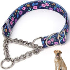 Stainless Steel Chain Dog Martingale Collar, No Pull Slip Cinch Choker Choke Collar Training Escape Proof Heavy Duty Dog Collar for Small Medium Large Pet Girl Female Dogs, Purple Floral XL