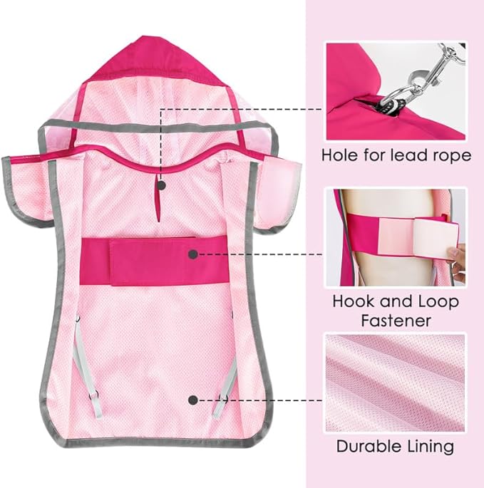 SlowTon Dog Raincoat, Adjustable Dog Rain Jacket Clear Hooded Double Layer, Waterproof Poncho with Reflective Strip Straps and Storage Pocket for Small Medium Large Dogs Puppies(FU XXL)
