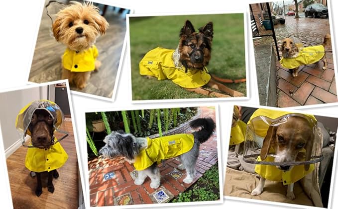 Dog Waterproof Raincoat with Poncho Hoodie, High Reflective Adjustable Yellow Pet Rain Jacket with Leash Hole for Small Medium and Large Dogs (Khaki, Medium)