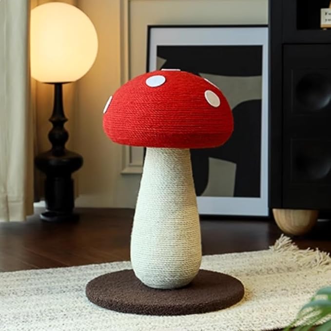 Happy & Polly Mushroom Cat Scratcher Toy, Red and White, Floor Mount, Modern Style, for Indoor Climbing (Red, Large)