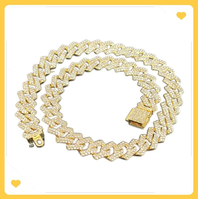 Gold Chain Collar Bling Glitter Rhinestone Cuban Link Dog Collar Necklace Diamond Chain Metal Pet Jewelry for Puppy XS Small Medium Large Dogs Cats(Glod 12inch)
