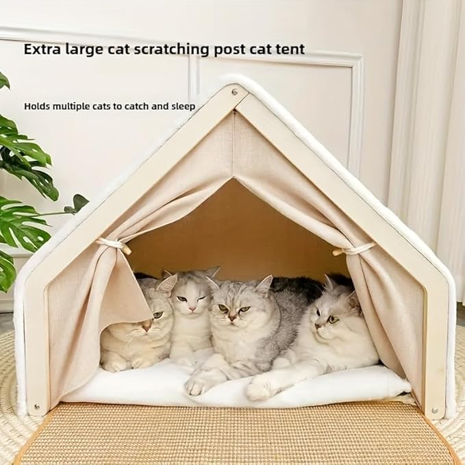 Cat House - Semi-Enclosed Shell Design with Scratching Pad, Sisal Tent for Small to Medium Cats, Perfect for Living Room, Bedroom, Or Study