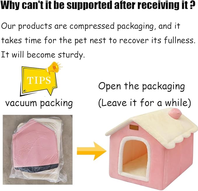 Dog House Indoor Memory Sponge, Foldable Dog House Kennel Bed Mat with Cushion for Small Medium Large Dogs Cats, Winter Warm Cat Nest Puppy Cave Sofa Pet Products (Pink, S)