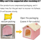 Dog House Indoor Memory Sponge, Foldable Dog House Kennel Bed Mat with Cushion for Small Medium Large Dogs Cats, Winter Warm Cat Nest Puppy Cave Sofa Pet Products (Pink, L)