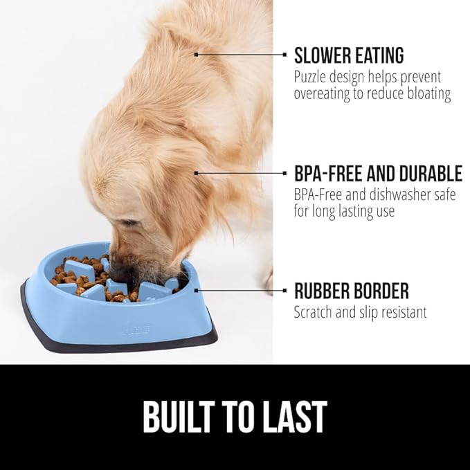 GORILLA GRIP Patented BPA Free Slow Feeder Dog Bowls, 4 Cup Interactive Puzzle Toy for Dogs and Cats Food Training Enrichment, Keeps Pets Busy and Prevents Puppy Overeating, Large Breeds, Light Blue