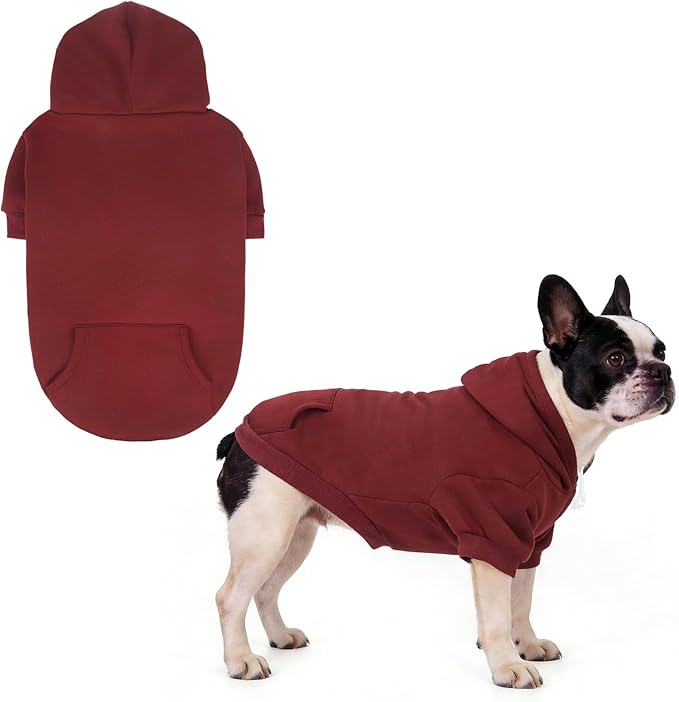 KOOLTAIL Dog Hoodie for Large Medium Small Dogs,Soft&Warm Pet Sweater with Leash Hole and Pocket Boy Girl,Puppy Fall Winter Jacket Clothes,French Pitbull Cold Weather Coat Sweatshirt,Deep Red SM