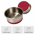 GORILLA GRIP Dog Bowls, Food Grade 304 Stainless Steel, Holds 2 Cups Each (16 fl oz) Food and Water Bowl for Feeding Dogs and Cats, Dishwasher Safe, Rust Resistant, BPA Free Rubber Base Set of 2 Red