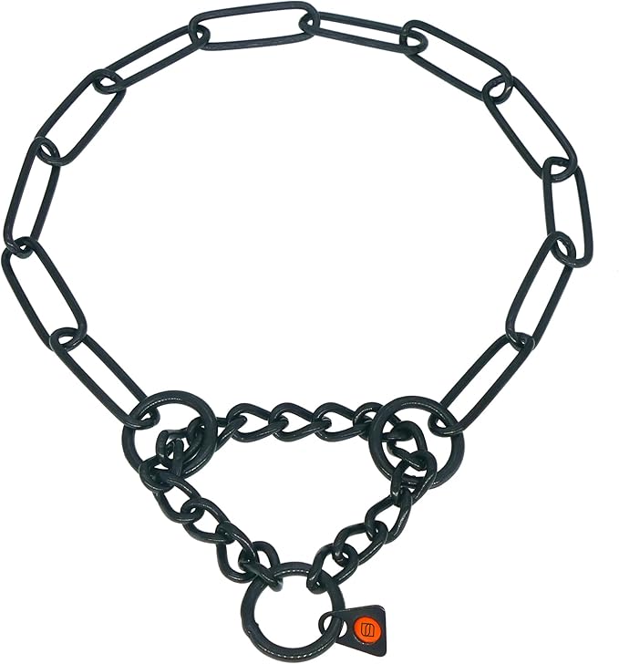 Herm Sprenger Black Stainless Steel Fur Saver Dog Collar Long Link Professional Training Collar Assembly Chain Correction Slip Chain for Medium Large Dogs Made in Germany (24in (Neck Size 19-22 in))