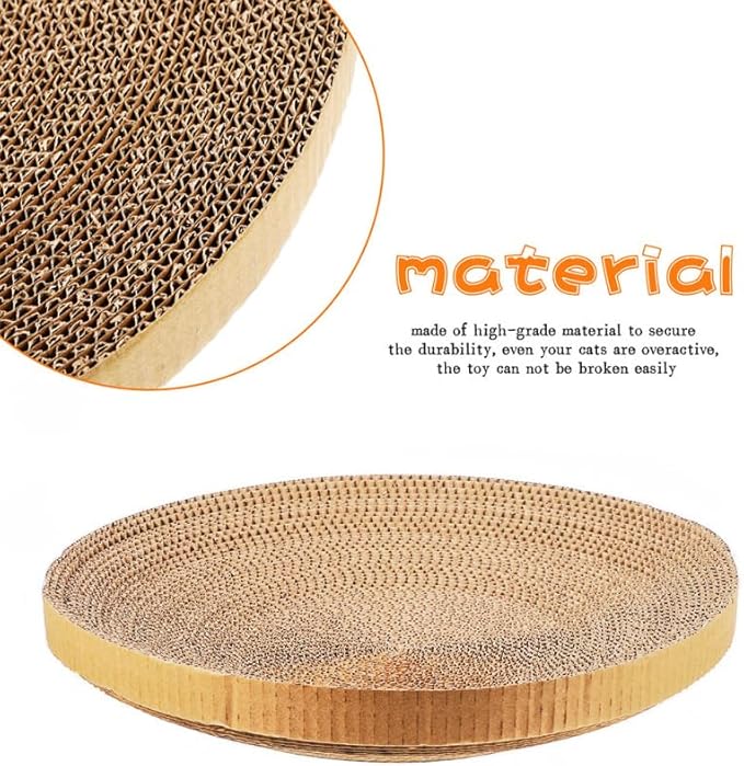 POPETPOP 13.6 Inch Round Cat Scratcher Refill - Large Cardboard Scratch Pad Recycled Corrugated Cardboard Core for Indoor Kitten Cat, Replaceable Scratching Bowl Insert