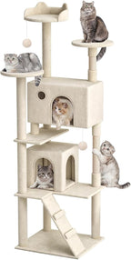 Magshion Cat Tree 77" Cats Tower for Indoor Cats, Multi-Level Cat Condo with Scratching Post, Top Perch, Sisal Board and Dangling Ball, Cat Stand Jumping Platform Kittens Pet Play House (Beige)