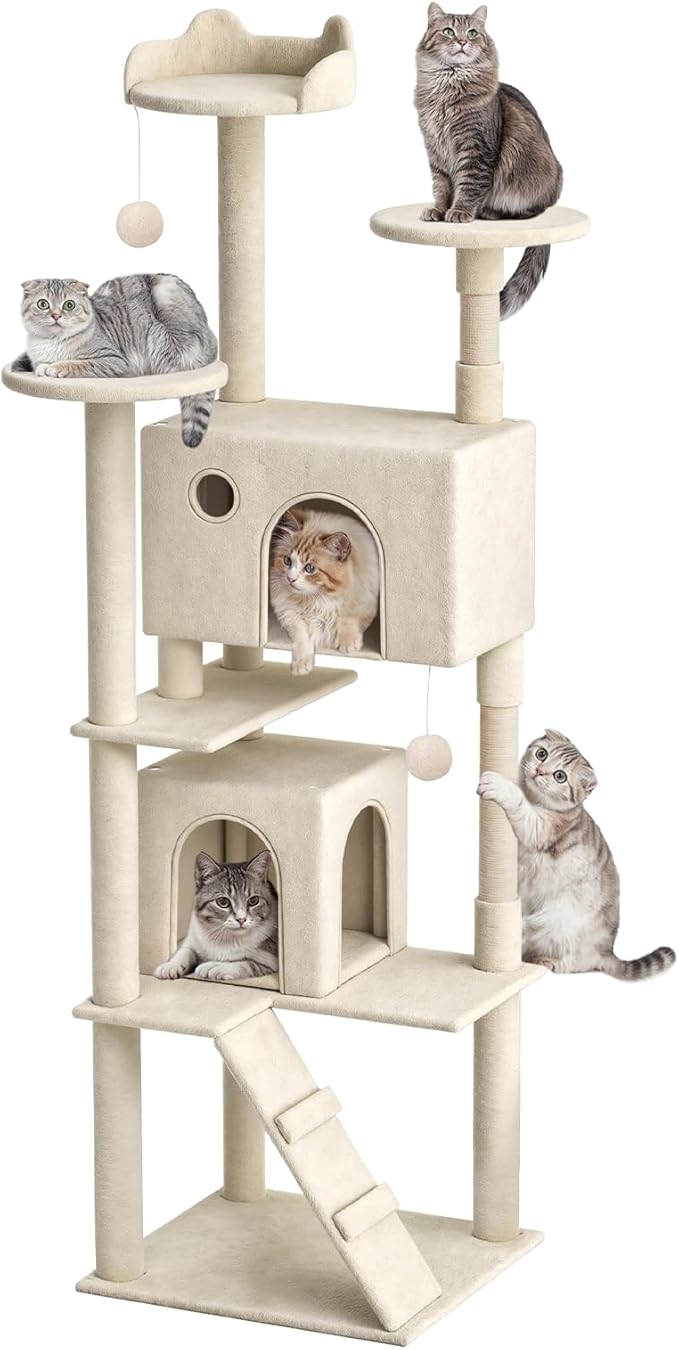 Magshion Cat Tree 77" Cats Tower for Indoor Cats, Multi-Level Cat Condo with Scratching Post, Top Perch, Sisal Board and Dangling Ball, Cat Stand Jumping Platform Kittens Pet Play House (Beige)