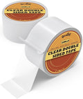 Lzerking Clear Double Sided Tape 2 Rolls Clear Removable Wall Safe Heavy Duty Double Sides Self Sticky Wall Fabric Tape for Arts, Crafts, Photography, Scrapbooking 2in×20 Yards