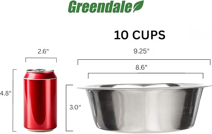 Greendale - 4 Pack - 10 Cup Capacity - Stainless Steel Metal Dog Bowls - Perfect for Dog Food and Water. Wrong Size? Click to Look at Our Size Options.