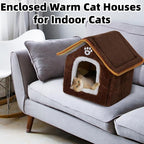 Cat Houses Indoor-Foldable Cat Dog House & Kennel Bed Mat for Kittens & Puppys,Enclosed Warm Cat Beds for Indoor Cats with Removable Cover for Winter,Dog House Cave Tent (Brown, S:10.2×11.8×12.6in)