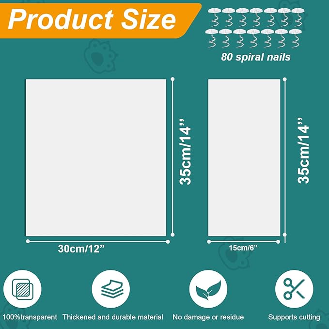 20Pack Self-Adhesive Cat Furniture Protector, Clear Couch Protector, Anti Scratch Guard for Couches, Sofas, Chairs & Armrests, Removable & Waterproof Furniture Shield with 80 Twist Pins