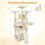 Tangkula 65 Inch Tall Cat Tree, Multi-Level Cat Tower with Sisal Scratching Posts & Board, 2 Condos, 3 Plush Top Perches, Adjustable Basket, 3 Hanging Balls for Indoor Cats (Beige)