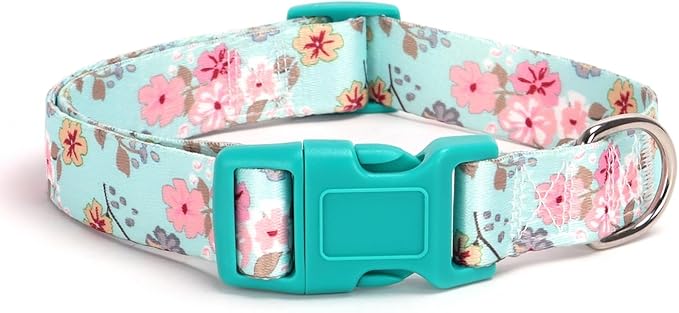 Dog Collar with Leash Airtag Holder Case Set - Dog Collars for Male Female Boy Girl Puppy X-Small Small Medium Large Dogs Walking Running Training - Lily Flower/S