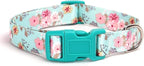 Dog Collar with Leash Airtag Holder Case Set - Dog Collars for Male Female Boy Girl Puppy X-Small Small Medium Large Dogs Walking Running Training - Lily Flower/XS