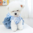 ANIAC Blue Cat Wedding Dress with Bow Knot Dog Wedding Outfit Formal Puppy Clothes for Girl Small Dog Luxury Pet Party Dress for Kitten Chihuahua Yorkie Pomeranian (Blue-2, Small)