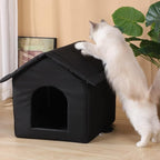 Outdoor Cat House Cat House for Outdoor and Indoor Use - Waterproof Shelter for Cats, Dogs, and Feral Animals (Black cat House, Large)