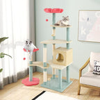 Cat Tree, 61 Inch Multi-Level Floral Kitten Tower with Flower Perch, Plush Platforms, Sisal Scratching Posts, Spring Ball Toy for Indoor Cats