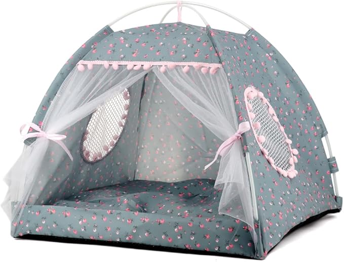 Pawstrip Dog Tent Indoor Cat House Pink Puppy Bed Portable Pet Teepe Princess Dog Camping Tent Outdoor Kitten Houses Cute Bunny Nest Girl Kitty Cave, Medium (15.7"x15.7"x14.6")